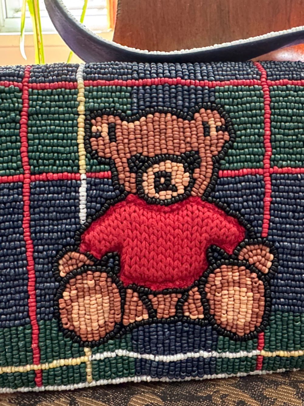NWT Beaded Teddy Plaid Bag - Navy & Green Plaid